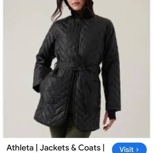 Athleta Black Belted Puffer Coat